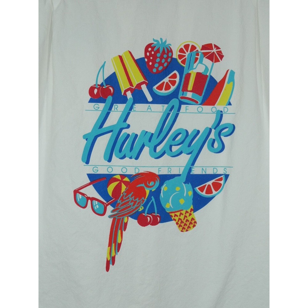 Vintage Hurley's Great Food Good Friends Button Up Shirt Adult Size L